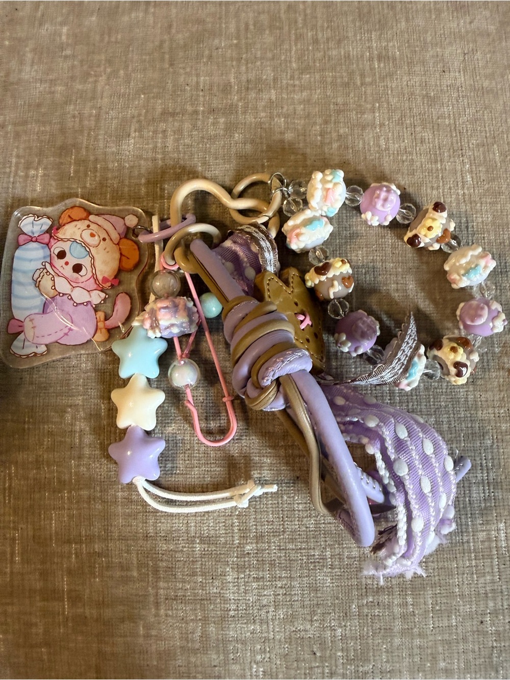 Baby three Pastel Purple Charm Keychain for Kids with Star Beads